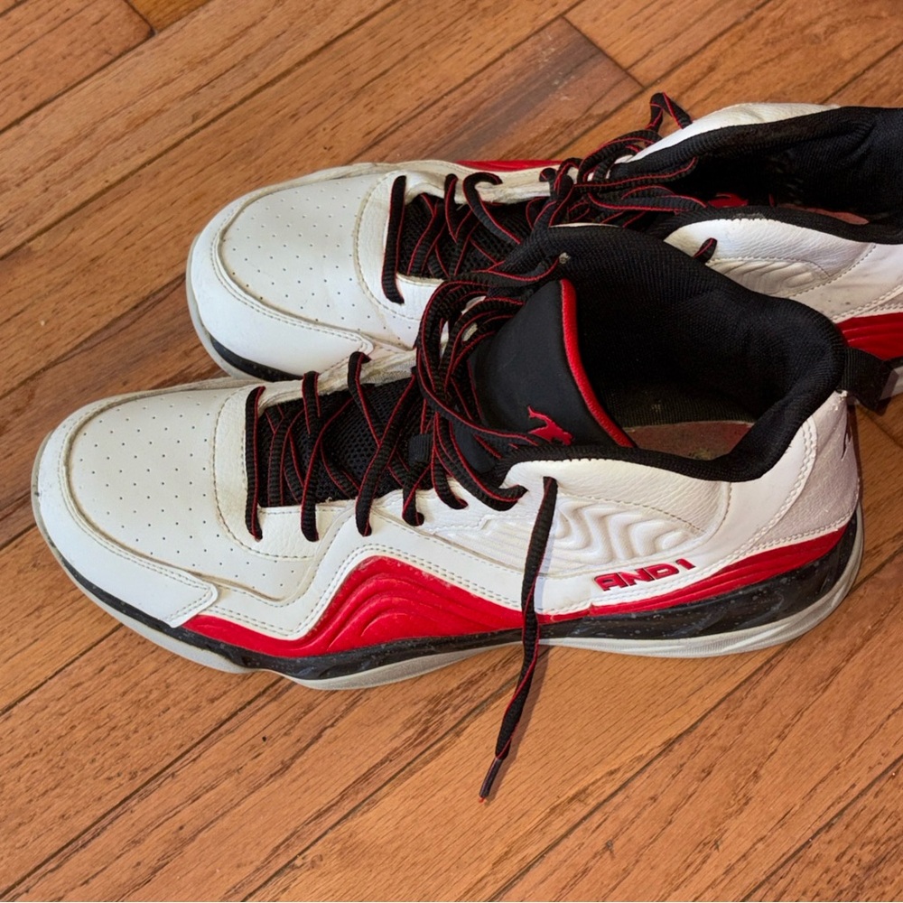 AND1 Men's White and Red Basketball Shoes